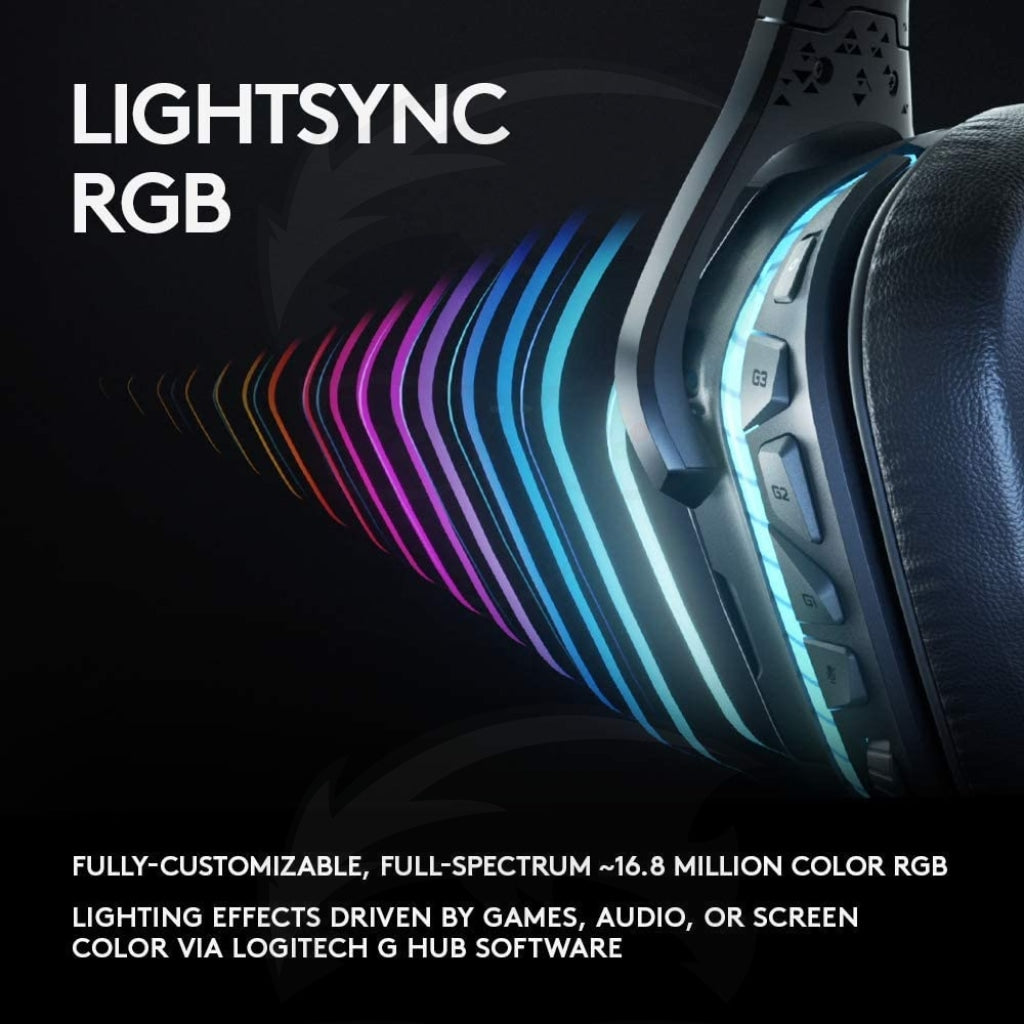 Logitech G935 Wireless DTS:X 7.1 Surround Sound LIGHTSYNC RGB PC Gaming Headset - Black, blue Logitech G935 Wireless DTS:X 7.1 Surround Sound LIGHTSYNC RGB PC Gaming Headset - Black, blue